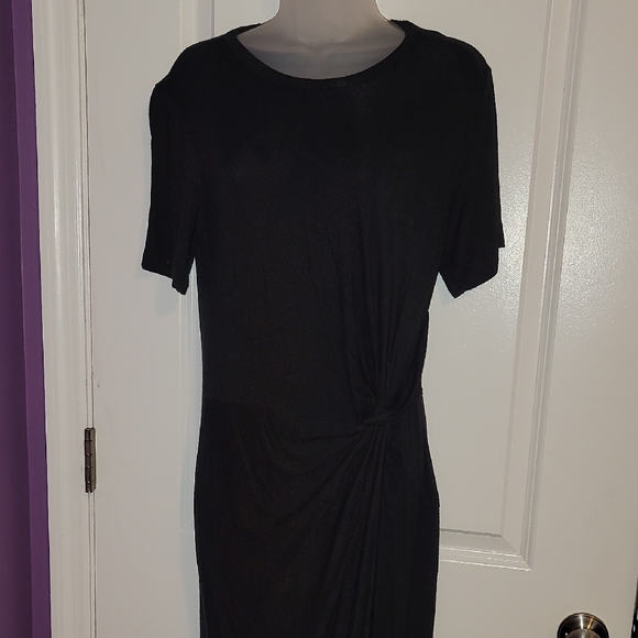 Elegant Black Midi Side Knot  Dress Sz: L - Picture 4 of 8